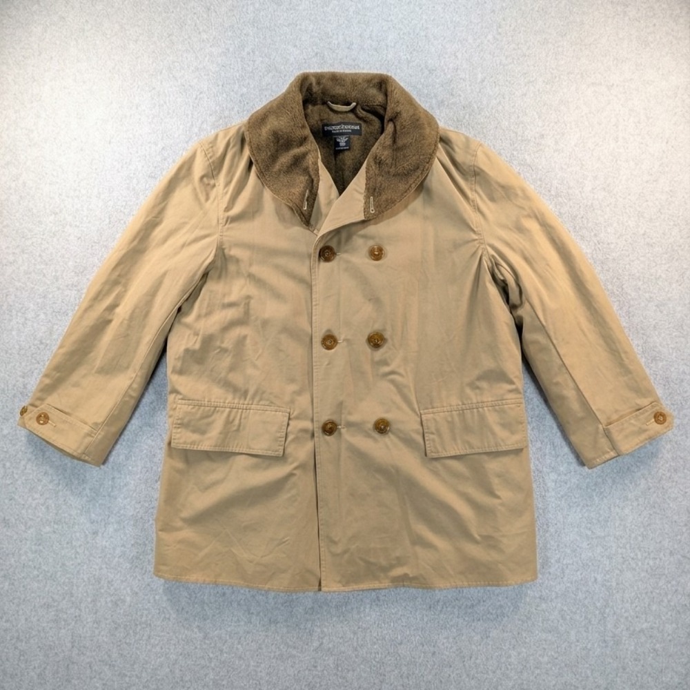 The J Peterman Company‎ Mens L Khaki Tan Wool Blend Lined Double Breasted Coat
